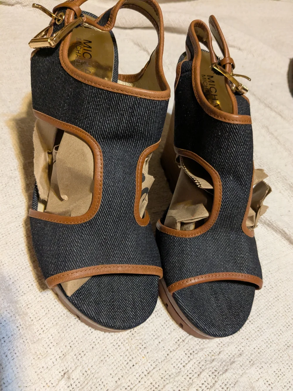 MICHAEL Michael Kors Ladies 6 Dark Denim  Wedge Sandals Gillian Platforms